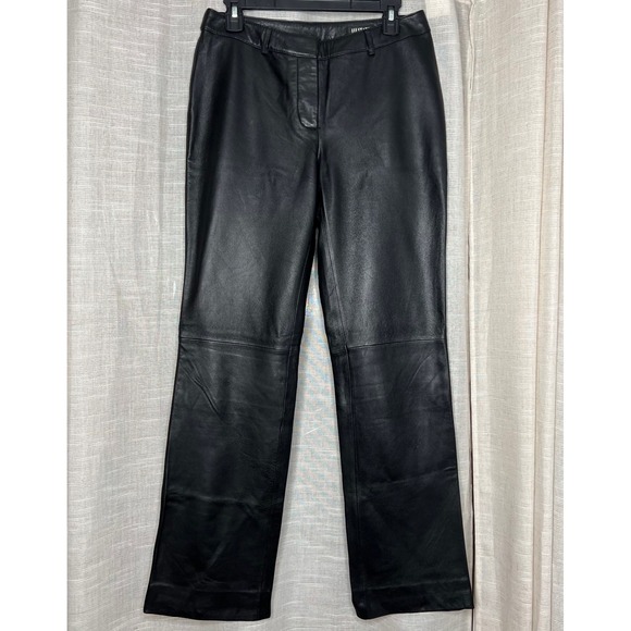 Y2K Vintage 111 State Black Leather Pants Mid Rise Straight Leg  Women's Size 6 - Picture 1 of 10